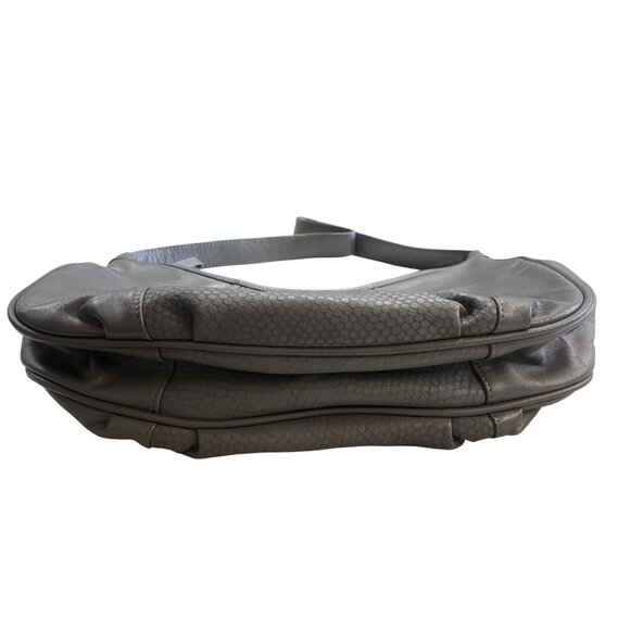 Avon Genuine Leather Hobo Shoulder Bag Medium Gray Pebbled Texture Zip Closure - Picture 5 of 5